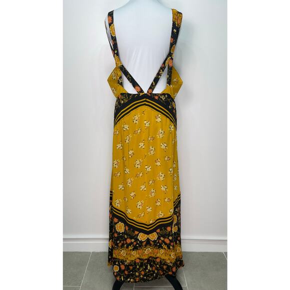 Free People Sunrise Oblivion Maxi Dress Antique Gold Floral Size 12 Boho - Picture 4 of 11